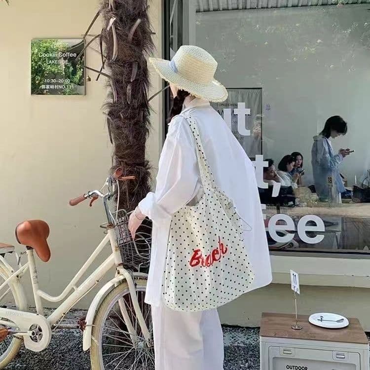 ナイロンバッグ ショルダー 水玉模様 軽量トートバッグ
