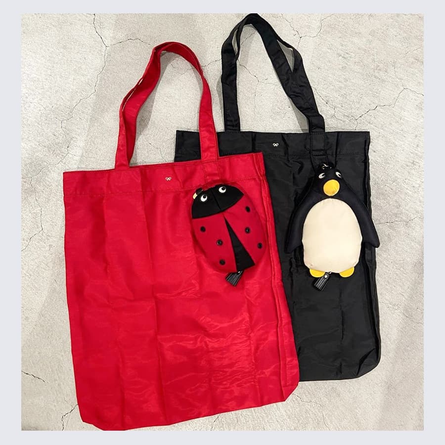 ナイロンバッグ トート ペンギンチャーム付きエコバッグ