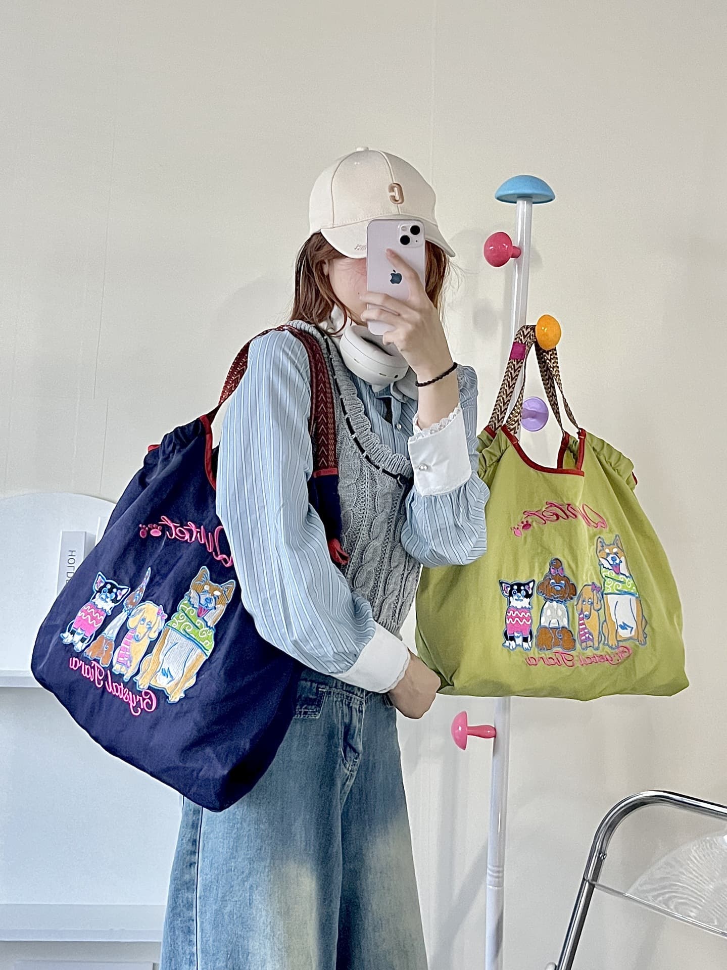 ナイロンバッグ トート 季節の彩り刺繍デザイントートバッグ