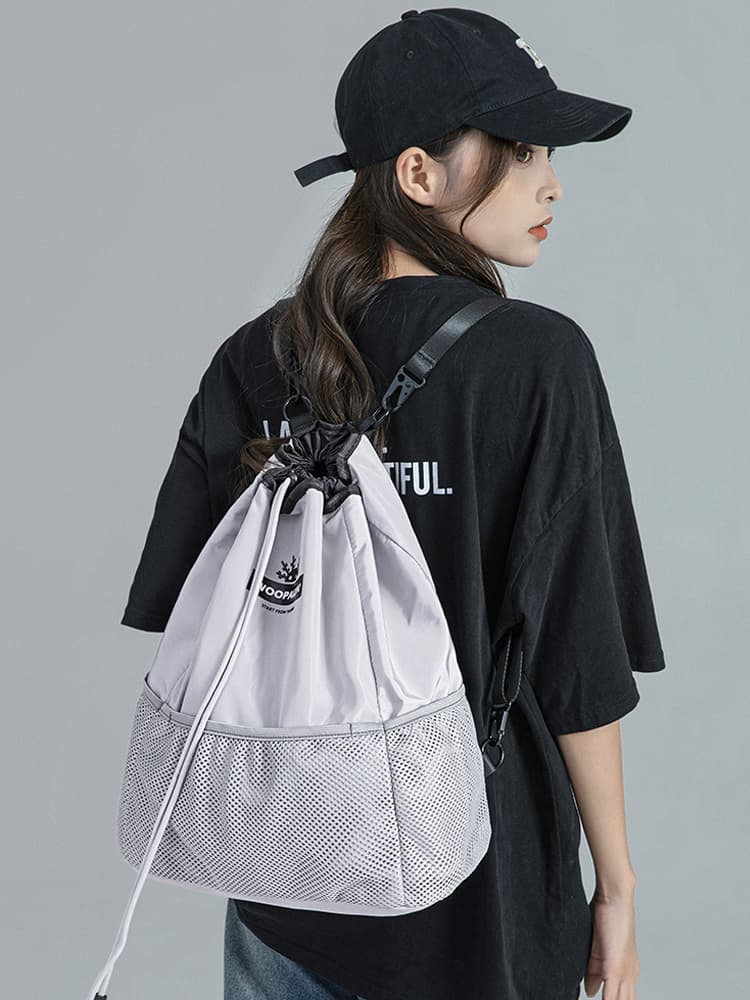 ナイロンバッグ 巾着 メッシュポケット付き巾着型バックパック