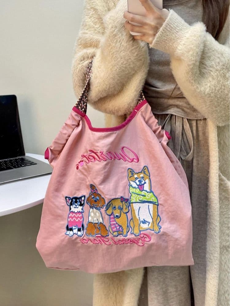 ナイロンバッグ トート 季節の彩り刺繍デザイントートバッグ